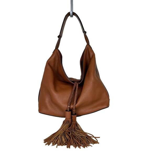 Rebecca Minkoff Isobel Tassel Hobo Tan Brown Shoulder Bag Large Fringe Braided - Picture 1 of 14